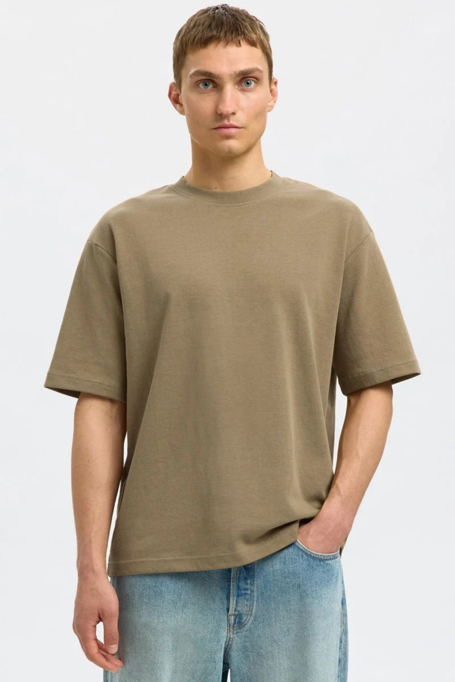 Selected Homme Olive Dropped Shoulders T-Shirt/36040
